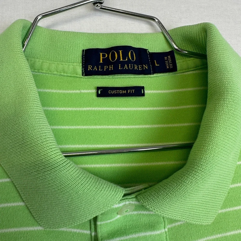 Polo‎ Ralph Lauren Striped Polo Shirt Men's Large Green Good Custom Fit